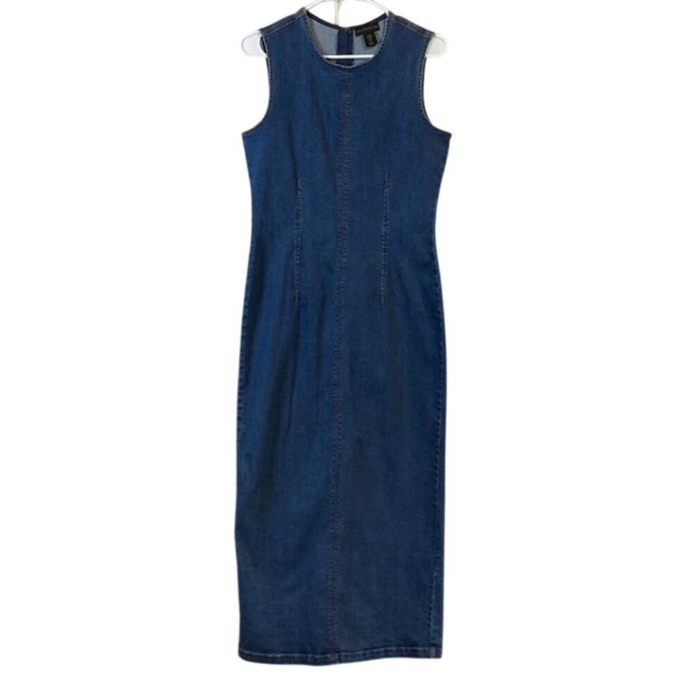 `House of Harlow 1960-Blue Denim Dress Sleeveless Round Neckline